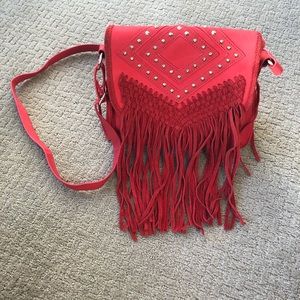 Deena + Ozzy Red Crossbody Boho Fringe Purse